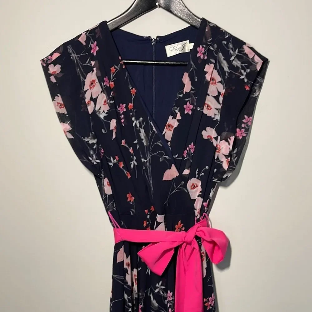 Eliza J High-Low Maxi dress Navy Blue and Cherry Blossom floral Size 10P NWOT - Picture 5 of 12